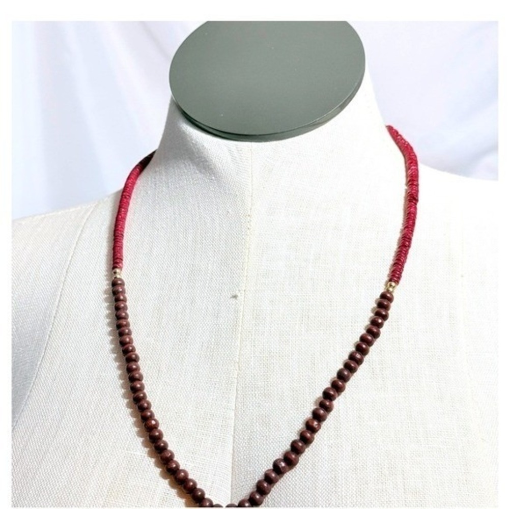 Pink and Burgundy gold Beaded Necklace 28" can be shortened to 20"